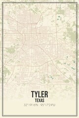 Retro US city map of Tyler, Texas. Vintage street map.