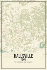 Retro US city map of Hallsville, Texas. Vintage street map.