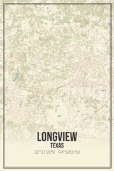 Retro US city map of Longview, Texas. Vintage street map.