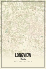 Fototapeta premium Retro US city map of Longview, Texas. Vintage street map.
