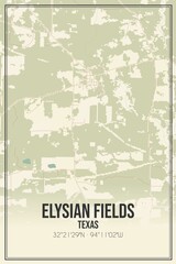 Retro US city map of Elysian Fields, Texas. Vintage street map.