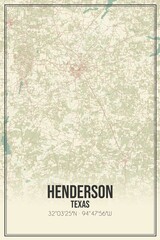 Retro US city map of Henderson, Texas. Vintage street map.