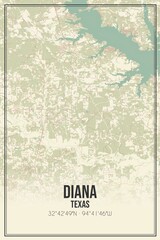 Retro US city map of Diana, Texas. Vintage street map.