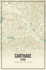 Retro US city map of Carthage, Texas. Vintage street map.