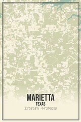 Retro US city map of Marietta, Texas. Vintage street map.
