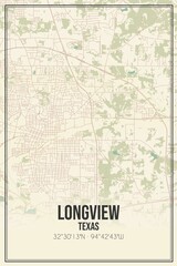 Fototapeta na wymiar Retro US city map of Longview, Texas. Vintage street map.