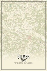 Retro US city map of Gilmer, Texas. Vintage street map.