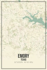Retro US city map of Emory, Texas. Vintage street map.