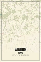 Retro US city map of Windom, Texas. Vintage street map.