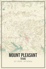 Retro US city map of Mount Pleasant, Texas. Vintage street map.
