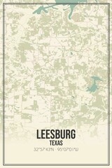 Retro US city map of Leesburg, Texas. Vintage street map.
