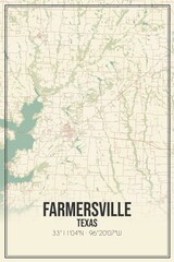 Retro US city map of Farmersville, Texas. Vintage street map.