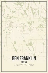 Retro US city map of Ben Franklin, Texas. Vintage street map.