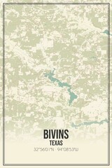 Retro US city map of Bivins, Texas. Vintage street map.