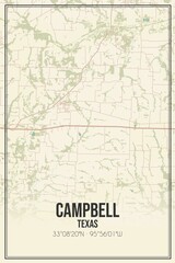 Retro US city map of Campbell, Texas. Vintage street map.