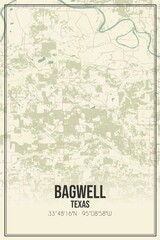 Retro US city map of Bagwell, Texas. Vintage street map.