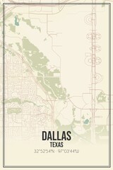 Naklejka premium Retro US city map of Dallas, Texas. Vintage street map.