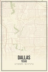Retro US city map of Dallas, Texas. Vintage street map.