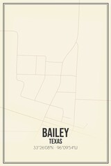 Retro US city map of Bailey, Texas. Vintage street map.