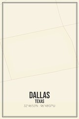 Retro US city map of Dallas, Texas. Vintage street map.