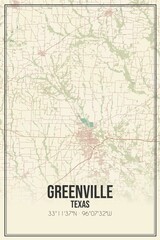Retro US city map of Greenville, Texas. Vintage street map.