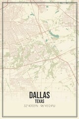 Retro US city map of Dallas, Texas. Vintage street map.