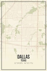 Retro US city map of Dallas, Texas. Vintage street map.