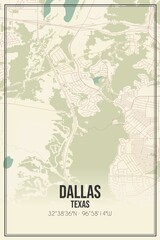 Retro US city map of Dallas, Texas. Vintage street map.