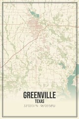 Fototapeta premium Retro US city map of Greenville, Texas. Vintage street map.