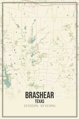 Retro US city map of Brashear, Texas. Vintage street map.
