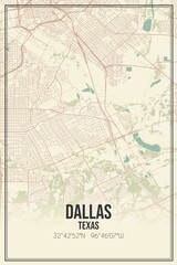 Retro US city map of Dallas, Texas. Vintage street map.