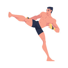 Man Fighter of MMA or Mixed Martial Arts in Shorts and Boxing Gloves Engaged in Full-contact Combat Sport Vector Illustration