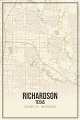 Retro US city map of Richardson, Texas. Vintage street map.
