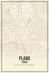 Obraz premium Retro US city map of Plano, Texas. Vintage street map.