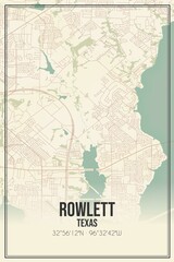 Retro US city map of Rowlett, Texas. Vintage street map.