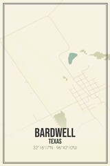 Retro US city map of Bardwell, Texas. Vintage street map.