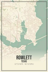 Retro US city map of Rowlett, Texas. Vintage street map.