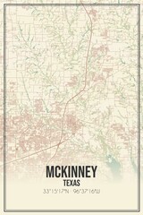 Retro US city map of Mckinney, Texas. Vintage street map.