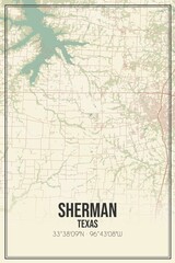 Retro US city map of Sherman, Texas. Vintage street map.
