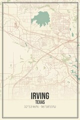 Retro US city map of Irving, Texas. Vintage street map.