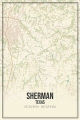 Retro US city map of Sherman, Texas. Vintage street map.