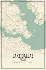 Retro US city map of Lake Dallas, Texas. Vintage street map.
