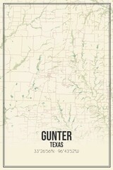 Retro US city map of Gunter, Texas. Vintage street map.