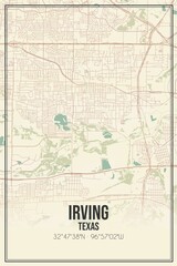 Obraz premium Retro US city map of Irving, Texas. Vintage street map.