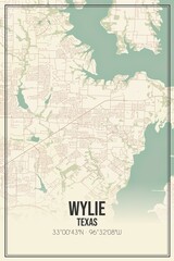 Retro US city map of Wylie, Texas. Vintage street map.