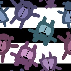 Cartoon toys animals seamless fluffy bears pattern for wrapping paper and fabrics and kids clothes print