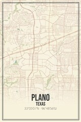 Fototapeta na wymiar Retro US city map of Plano, Texas. Vintage street map.
