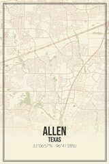 Fototapeta na wymiar Retro US city map of Allen, Texas. Vintage street map.