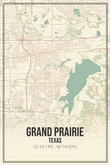 Retro US city map of Grand Prairie, Texas. Vintage street map.