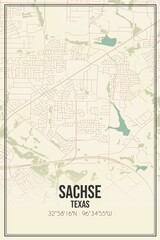 Retro US city map of Sachse, Texas. Vintage street map.